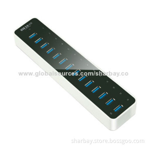 USB 3.0 14-port hub, with 12V/6A power adapter, 12V DC/6A input